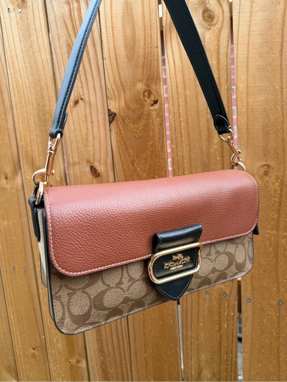 Coach Brown & Black Signature Shoulder Bag
